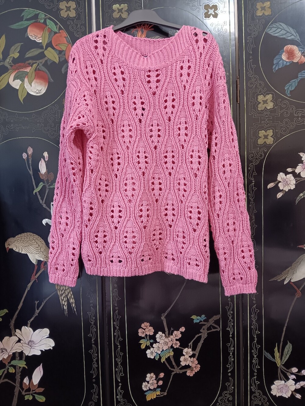 Orly Pink Openwork Crewneck Sweater
